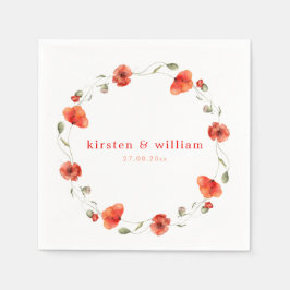 Eleganter Roter Wasserfarben Mohnblume Blume Wreat Serviette