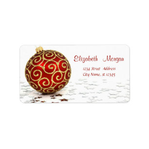 Eleganter roter Weihnachtsball, Sterne Adressaufkleber