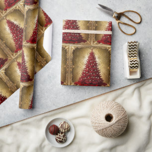 Eleganter Roter Weihnachtsbaum Gold fröhliche Xmas Geschenkpapier