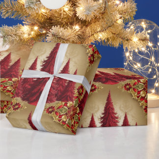 Eleganter Roter Weihnachtsbaum Gold fröhliche Xmas Geschenkpapier