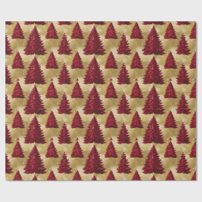 Eleganter Roter Weihnachtsbaum Gold fröhliche Xmas Geschenkpapier (Flach)