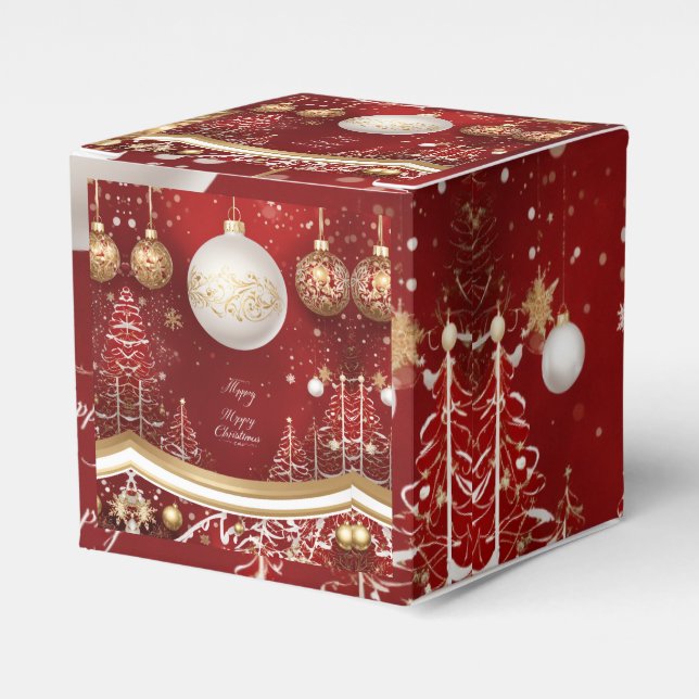 Eleganter Roter Weihnachtsbaum und Ball Holiday Geschenkschachtel (Vorderseite)