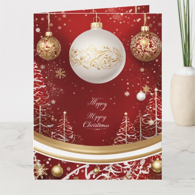 Eleganter Roter Weihnachtsbaum und Ball Holiday Karte (Vorderseite)