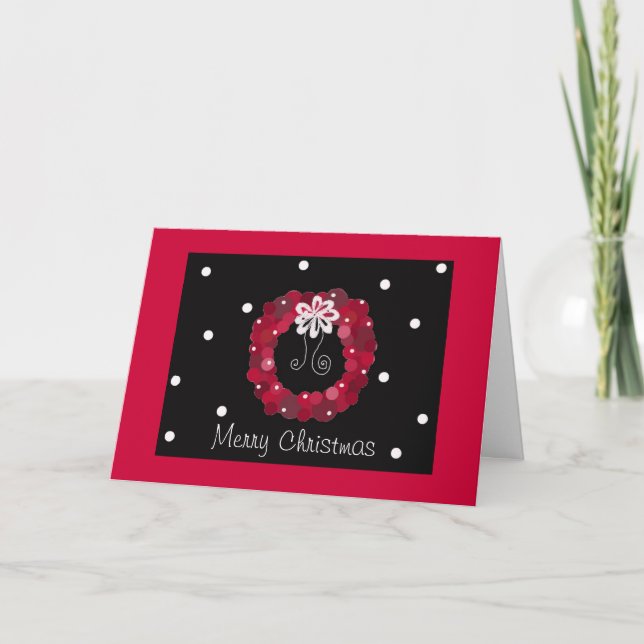 Eleganter roter WeihnachtsKranz Feiertagskarte (Vorderseite)