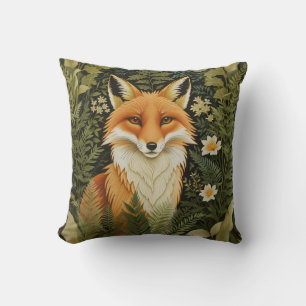 Eleganter Rotfuchs und grünes Laubwerk Kissen
