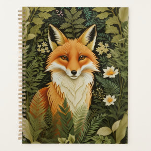 Eleganter Rotfuchs und grünes Laubwerk Planer
