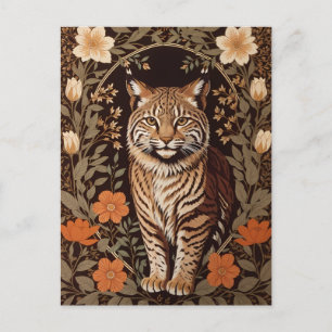 Eleganter Rotluchs auf braunem Blumenhintergrund Postkarte