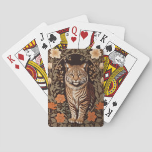 Eleganter Rotluchs auf braunem Blumenhintergrund Spielkarten