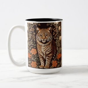 Eleganter Rotluchs auf braunem Blumenhintergrund Zweifarbige Tasse