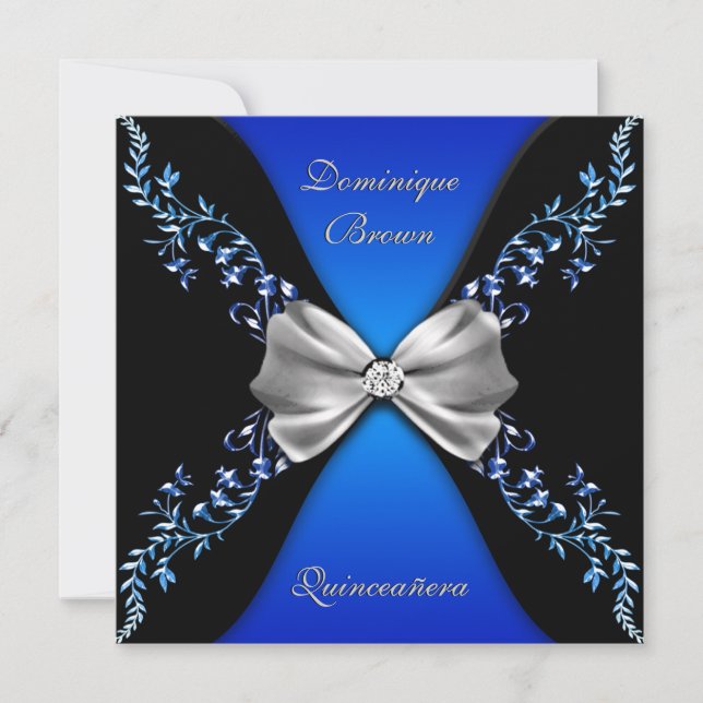 Eleganter Royal Blue Black Diamond Bow Einladung (Vorderseite)