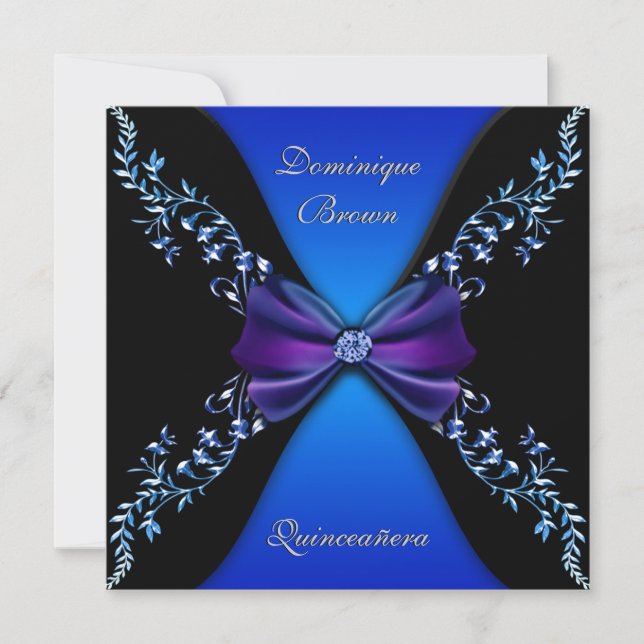 Eleganter Royal Blue Diamond Bow Einladung (Vorderseite)