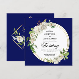 Eleganter Royal Blue Floral Gold Wedding Square Einladung