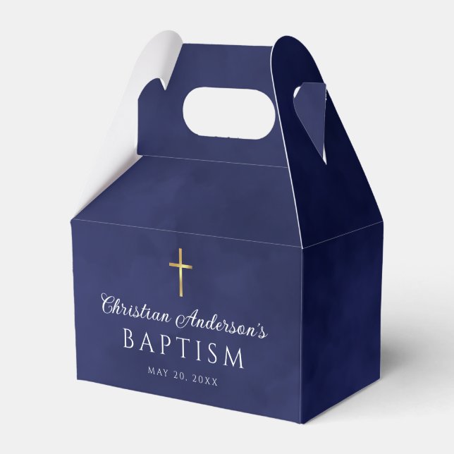 Eleganter Royal Blue Watercolor Taufboy Geschenkschachtel (Vorderseite)