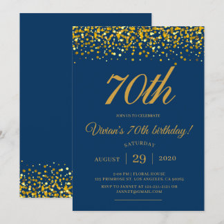 Eleganter Royal Navy Blue & Gold Glitzer Geburtsta Einladung