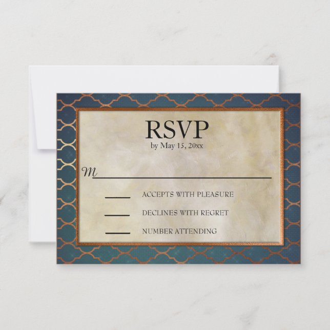 Eleganter RSVP für Aquamarine Hochzeiten und Kupfe (Vorderseite)