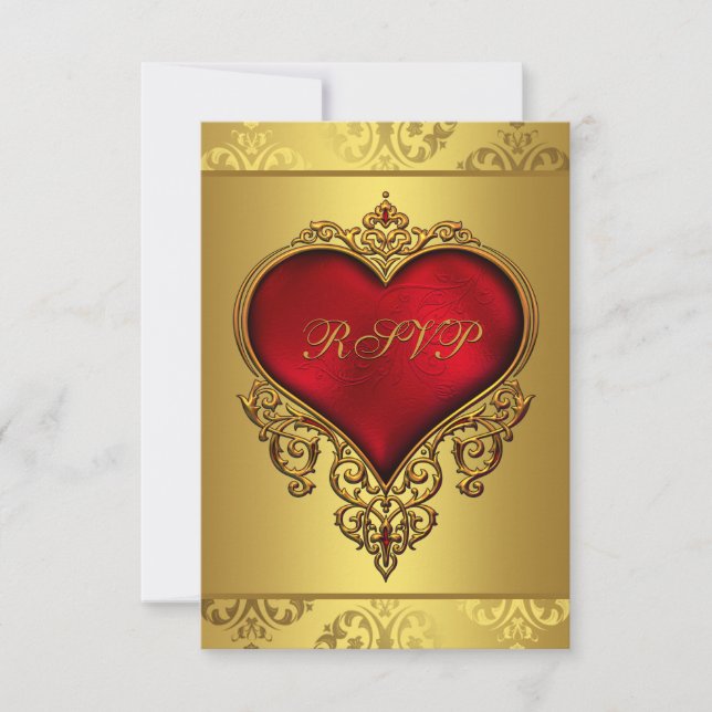 Eleganter RSVP für Red und Gold Wedding (Vorderseite)