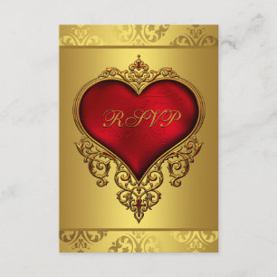 Eleganter RSVP für Red und Gold Wedding Karte