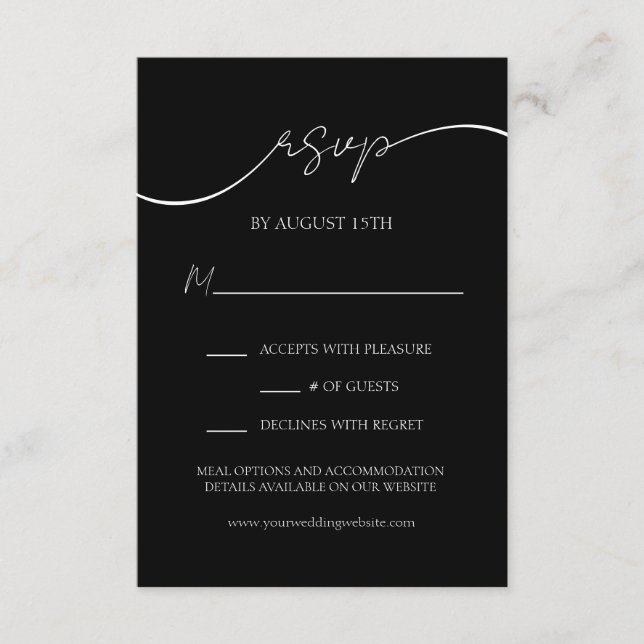 Eleganter RSVP für Schwarz und Weiß Begleitkarte (Vorderseite)