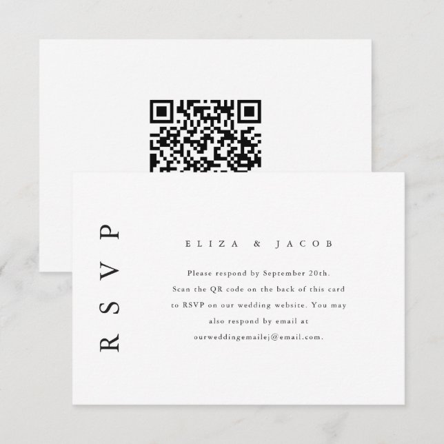 Eleganter RSVP für Schwarze Hochzeit mit QR-Code Karte (Vorne/Hinten)