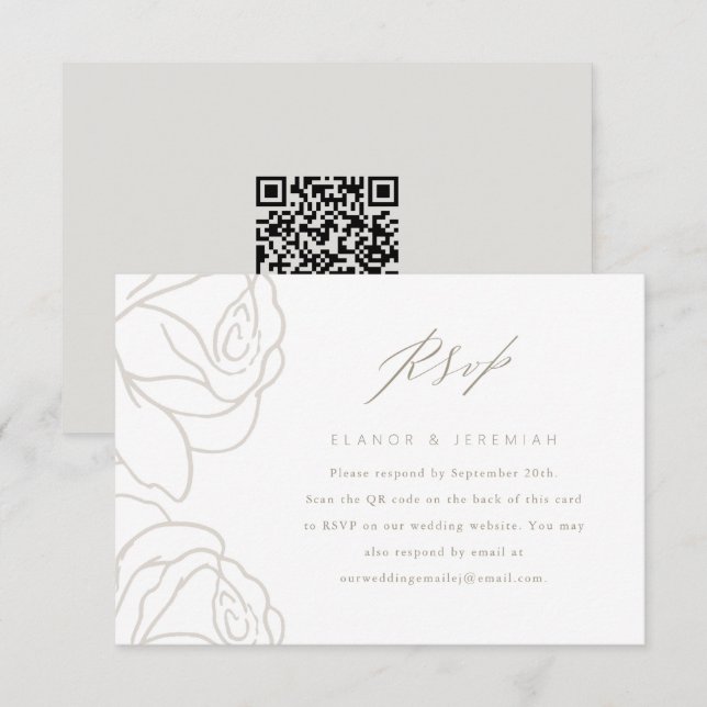 Eleganter RSVP mit Grauer Blütenhochzeit und QR-Co (Vorne/Hinten)