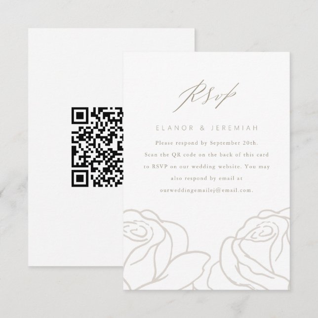 Eleganter RSVP mit Grauer Blütenhochzeit und QR-Co (Vorne/Hinten)