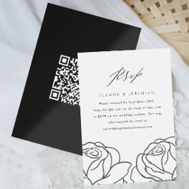 Eleganter RSVP mit QR-Code für Black Floral Weddin