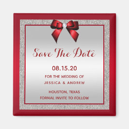 Eleganter Ruby Red & Silver Glitzer Save the Date Magnet