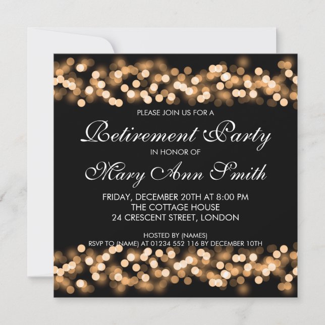 Eleganter Ruhestands-Party-Goldhollywood-Zauber Einladung (Vorderseite)