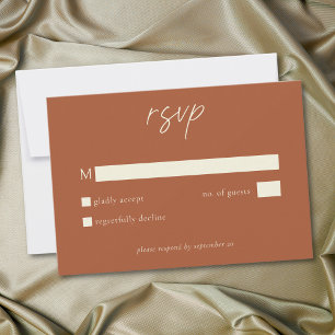 Eleganter Rust Terrakotta Minimalistische Hochzeit RSVP Karte