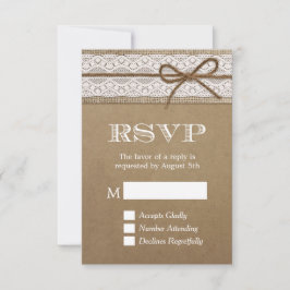 Eleganter Rustic Burlap String Bow Wedding RSVP Karte