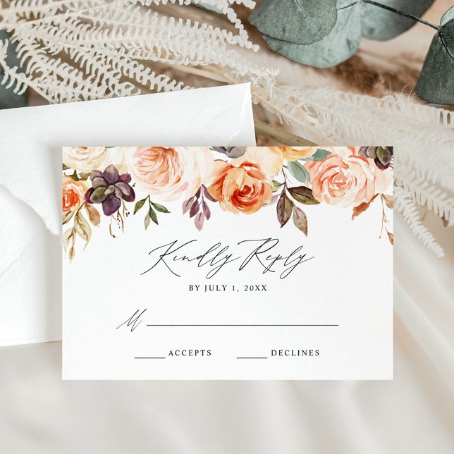Eleganter Rustic Fall Floral Wedding RSVP Karte (Von Creator hochgeladen)