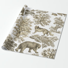 Eleganter, rustikaler Beige-Wald-Tiere Toile Geschenkpapier