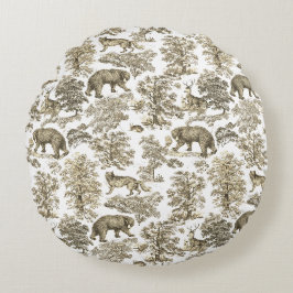 Eleganter, rustikaler Beige-Wald-Tiere Toile Rundes Kissen