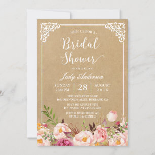Eleganter rustikaler Blumenrahmen Kraft Brautdus Einladung