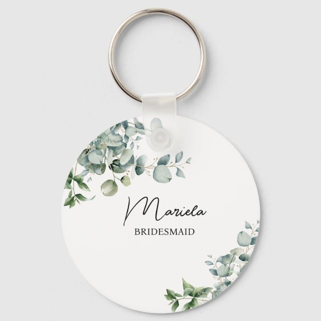 Eleganter rustikaler Eukalyptus personalisiert Schlüsselanhänger (Vorderseite)