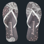 Eleganter, rustikaler Glitzer aus Holz, rot, Braut Flip Flops<br><div class="desc">Eleganter,  Vintager Spitz und strahlend blauer rosa Glitzer auf dunklem rustikalem Stallholzhintergrund,  ideal für rustikale Hochzeiten,  Scheunenhochzeiten und Hochzeiten auf dem Lande. Sehen Sie sich alle passenden Stücke in der Sammlung an.</div>
