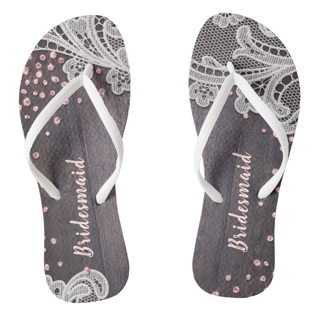 Eleganter, rustikaler Glitzer aus Holz, rot, Braut Flip Flops (Fußbett)
