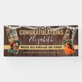 Eleganter Rustikaler Gold Foto Collage Abschluss Banner