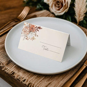 Eleganter rustikaler Herbst geklappt Hochzeitsfeie Platzkarte