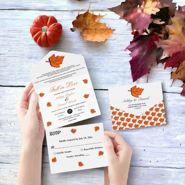Eleganter rustikaler Herbst hinterlässt schicke Ho All In One Einladung (Von Creator hochgeladen)