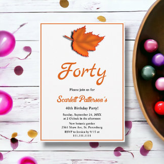 Eleganter Rustikaler Herbstausgang 40. Geburtstag Einladung