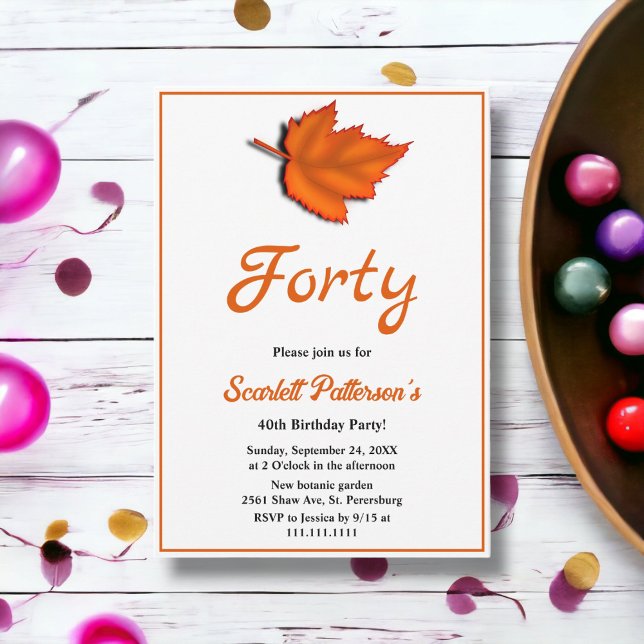 Eleganter Rustikaler Herbstausgang 40. Geburtstag Einladung (Von Creator hochgeladen)