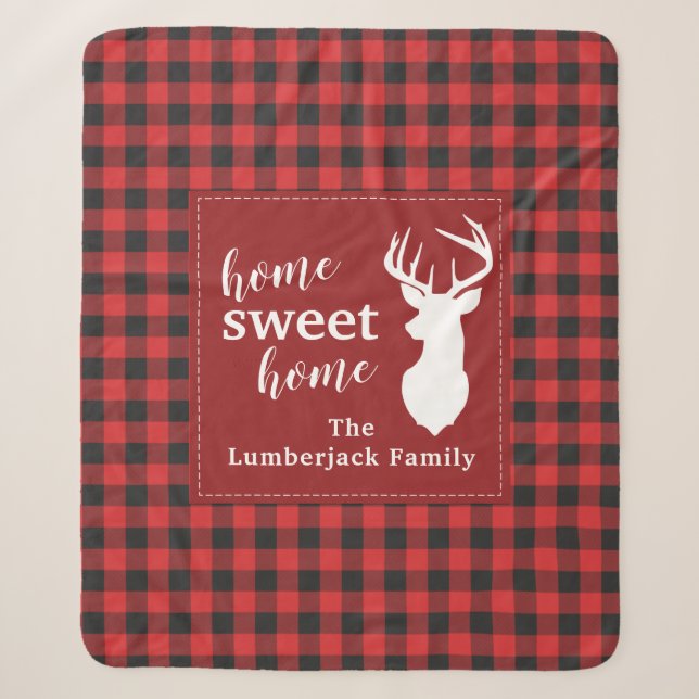 Eleganter Rustikaler Karierter Weihnachtsurlaub Cu Sherpadecke (Vorderseite)