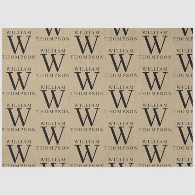 Eleganter, rustikaler Kraft Mit Monogramm Name Seidenpapier (Vorderseite)