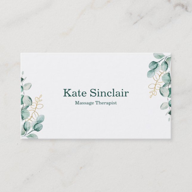 Eleganter Rustikaler Minimal Grüne Massage Therapi Visitenkarte (Vorderseite)