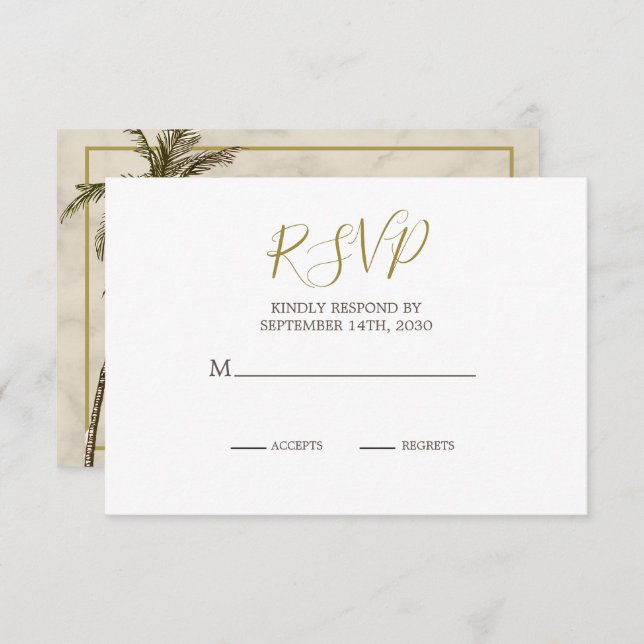 Eleganter Rustikaler Palm Tree Chic Wedding RSVP (Vorne/Hinten)