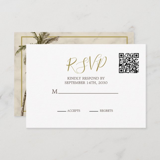 Eleganter Rustikaler Palm Tree QR Code Wedding RSV RSVP Karte (Vorne/Hinten)