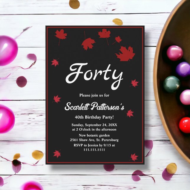Eleganter rustikaler Schwarz-Weiß Herbst 40. Gebur Einladung (Von Creator hochgeladen)
