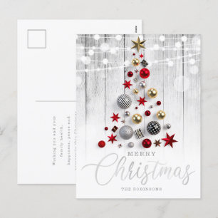 Eleganter Rustikaler Silberner Weihnachtsbaum Feiertagspostkarte