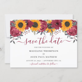 Eleganter Rustikaler Sonnenblumenblume Burgund Her Save The Date